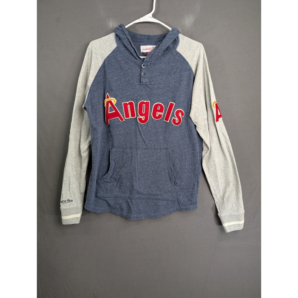 Mitchell & Ness Los Angeles Angels Henley Hoodie Blue Gray Mens Large 8525